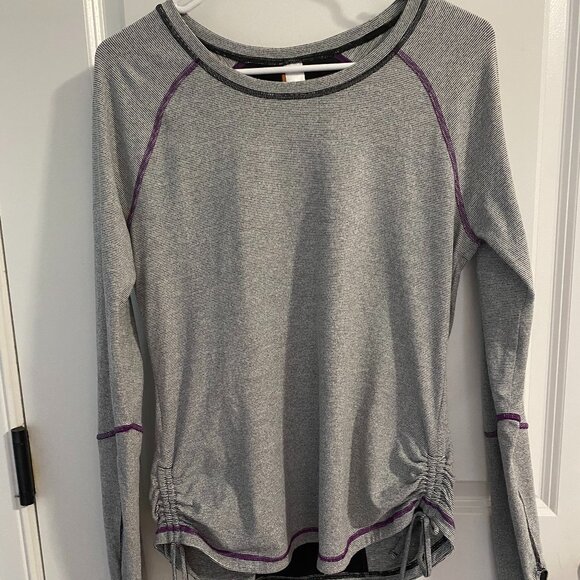Lucy Ruched Sides Mesh Back Purple/Gray Long Sleeved Running Shirt Women's L - Picture 1 of 9